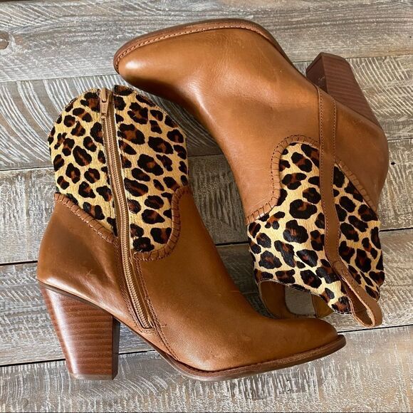 Rare-jack Rogers-Animal Calf Hair Print Western/Boho Leather Boots - Picture 2 of 15